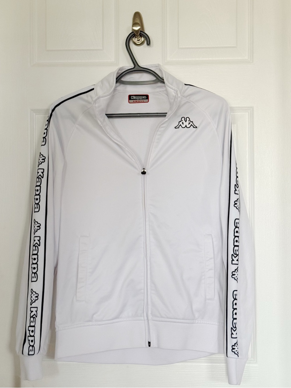 Kappa White Track Jacket with Black Logo Tape